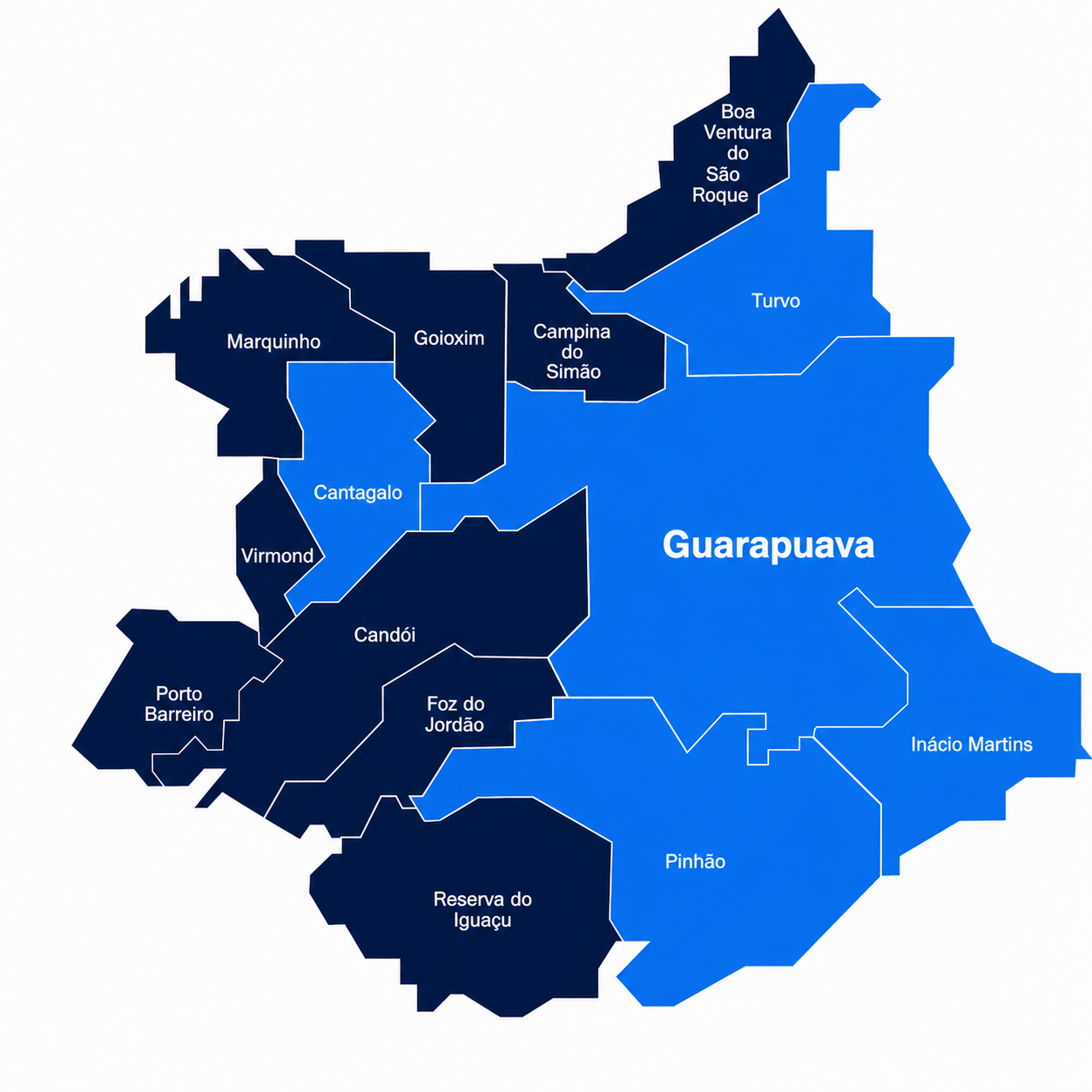 Mapa da região de Guarapuava com municípios de abrangência do sindicato